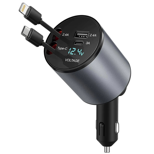 GTPOWER Retractable Car Charger 4 in 1 Fast Car Phone Charger 68W Retractable USB Cables USB Car Charger Multi Car Charger Car Charger Adapter for iPhone 15/14/13/12/11GalaxyPixel and More