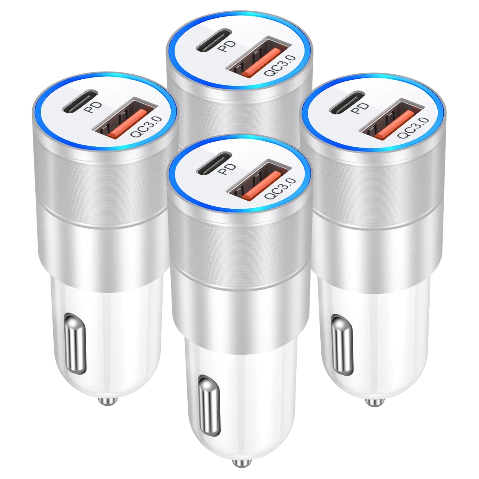 USB C Car Charger 4-Pack OKRAY 2-Port 36W Fast Charging PD/QC3.0 USB-C+USB-A Fast Car Chargers Type C Cigarette Lighter Power Adapter Compatible for iPhone 15/14/13/12 Pro Max Samsung Galaxy S24 S23