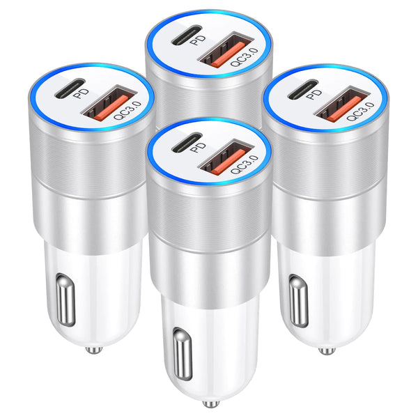 USB C Car Charger 4-Pack OKRAY 2-Port 36W Fast Charging PD/QC3.0 USB-C+USB-A Fast Car Chargers Type C Cigarette Lighter Power Adapter Compatible for iPhone 15/14/13/12 Pro Max Samsung Galaxy S24 S23